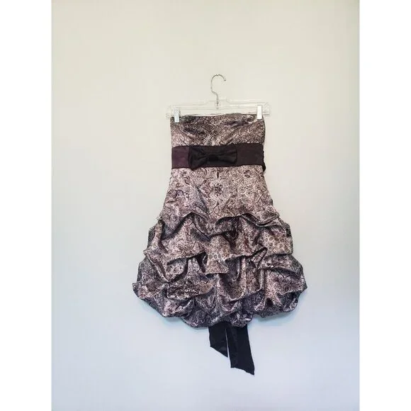 Ruby Rox Juniors 5 Prom Club Bubble Dress Strapless Black Silver Sash Sleeveless - Picture 1 of 5